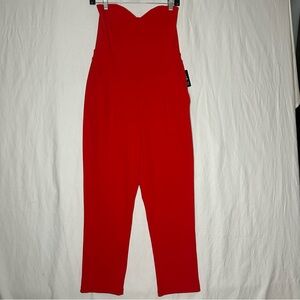 NWT Express Red Strapless V Wire Jumpsuit Sz 8 Sweetheart Neck, Valentine’s